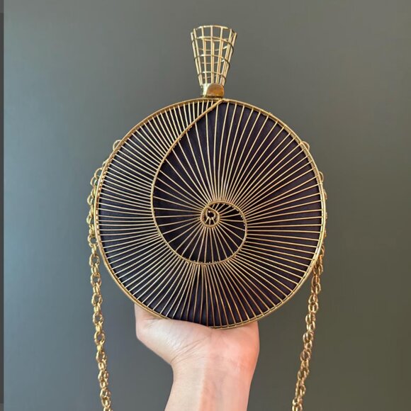 Gold Spiral Clutch | Black Evening Bag with Chain Strap - Picture 8 of 8